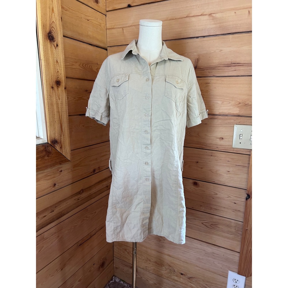 Vintage Linen Shirtdress Womens Size 18 Beige Safari Utility Pocketed Jessica‎